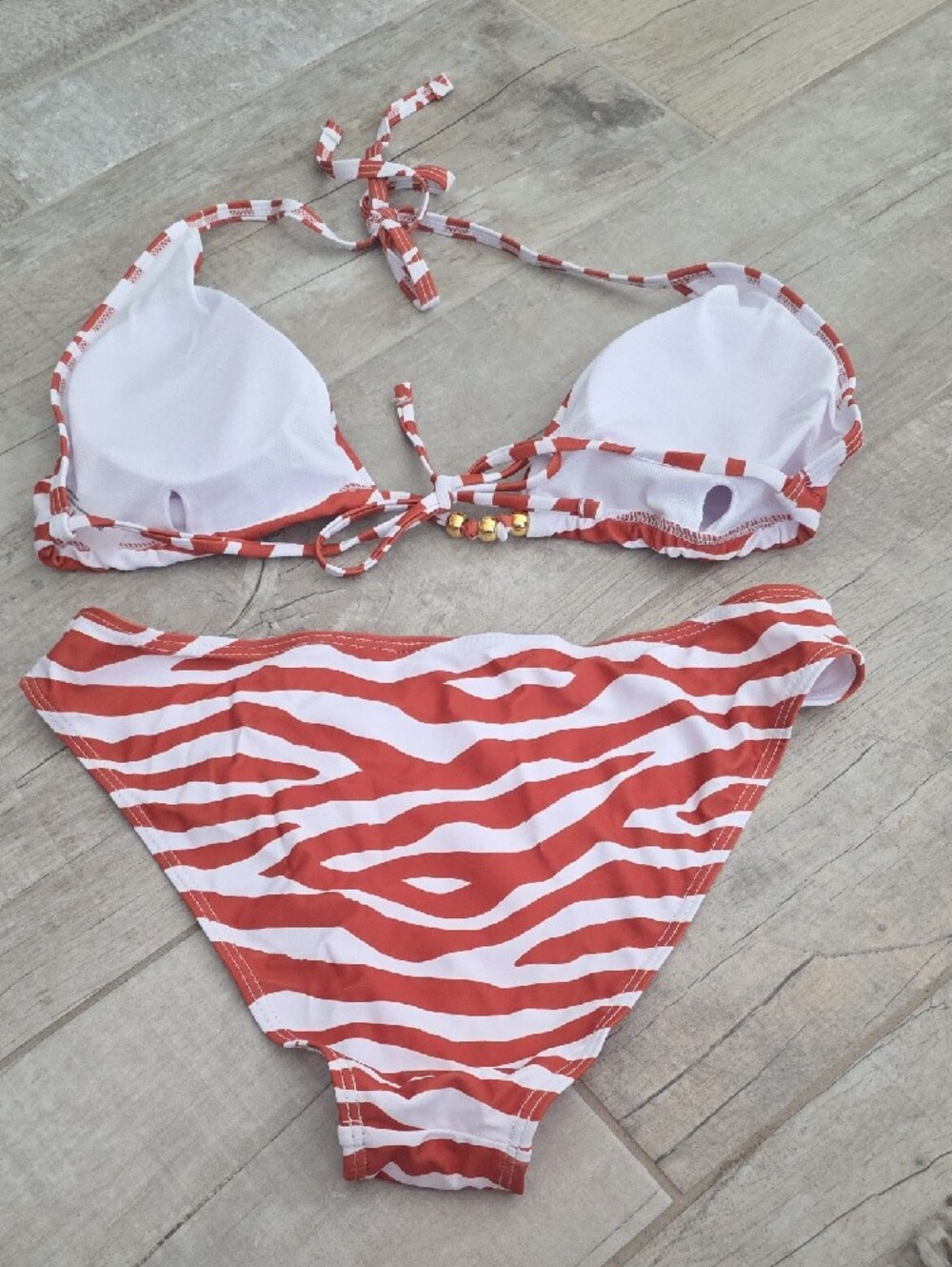 NWOT Brown and White Zebra Print Bikini Set - Picture 2 of 7